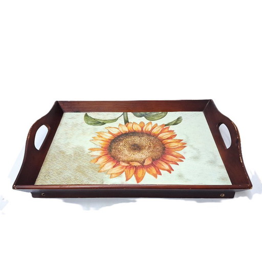 Handmade Sunflower Wooden Serving Tray – Decoupage Art