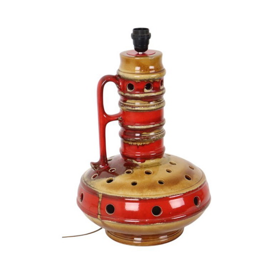 Image 1 of Large Lamp Base Red and Yellow Ceramic