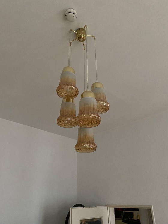 Image 1 of Plafonnier original vintage de la RDA avec 5 cloches en verre