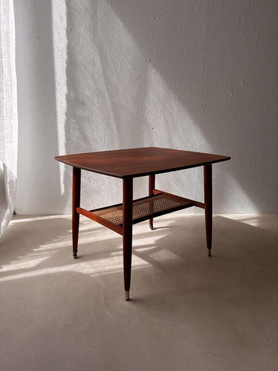 Image 1 of Swedish design side table Alberts mahogany & webbing 1960s