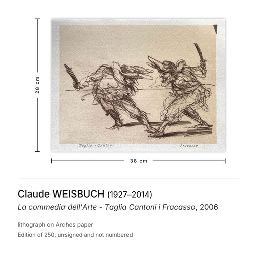 Claude WEISBUCH La commedia dell'Arte - Taglia Cantoni i Fracasso litografia 200