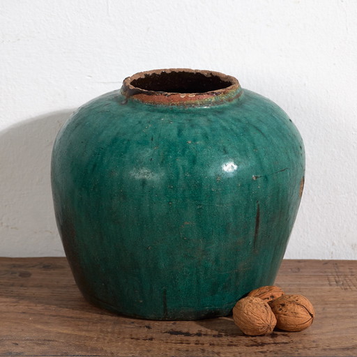 Jarrón antiguo redondo de cerámica esmaltada (c.1820) #16