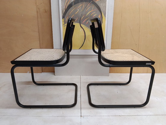 Image 1 of ALIVARMVSEVM 104. SET of 2 CESCA B32 Chairs (NEW) in Black Frame Limited Edition 