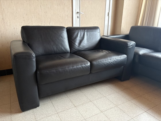 Image 1 of Leren zwarte zetels 2 en 2,5-zit