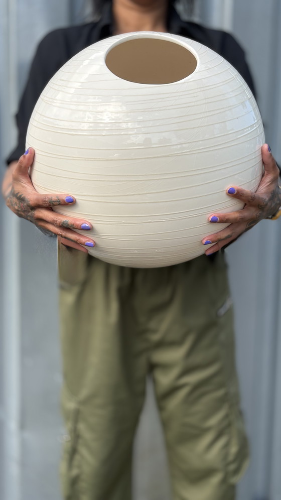 Image 1 of Ikea design large ceramic round floor spherical vase sand cream