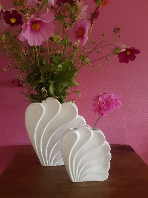 Unique Set White Mid-Century Decorative Shell Porcelain Vases, Vintage Art-Deco Revival Vase Set – vazen