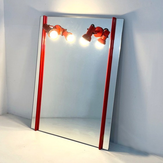 Image 1 of Red Vanity Mirror in Metal, 1970s