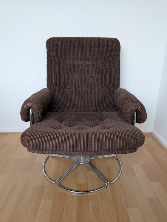 1970s Terrence Conran voor Habitat Chrome Draai Lounge Fauteuil – Draaistoelen, Textile (photo 2 of 5)