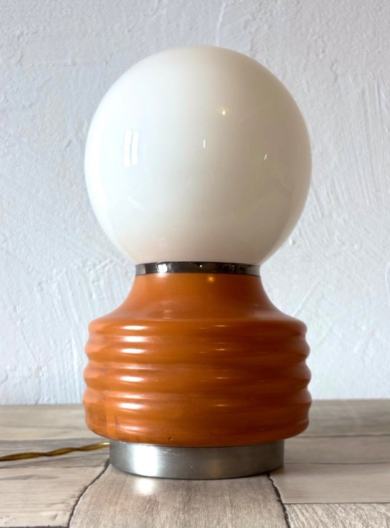 Lampada sferica vintage - Vetro opalino - Space Age - Anni '70 - Fungo, Lampade da tavolo, Arancione (foto 4 di 11)