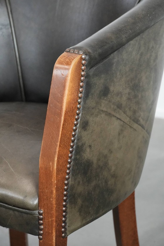 Image 1 of 2 sedie a vasca in pelle di mucca e legno con una bella e robusta combinazione di colori