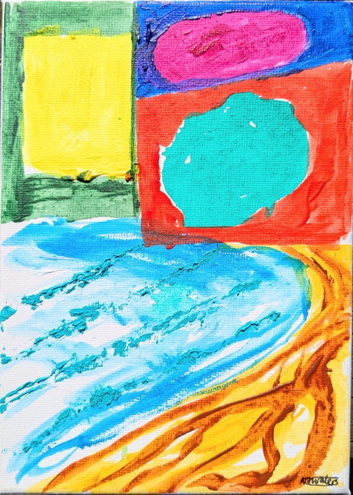 LYME REGIS ABSTRACT SEASCAPE NIGEL WATERS ORIGINAL ACRYLIC PAINTING SIGNED