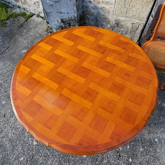 Image 1 of French Vintage Marqueterie Dining Table-extandable Cherrywood Table -Style Louis XV-80s