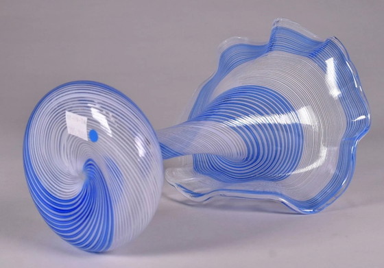 Image 1 of Murano vase by Dino Martens for Aureliano Toso – Blue & white filigree – Italian design