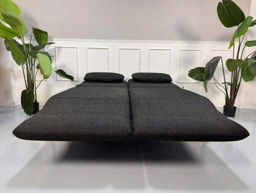 Rolf Benz Plura 380 Sofá Stoff Grau Schwarz + Hocker Schlaffunktion