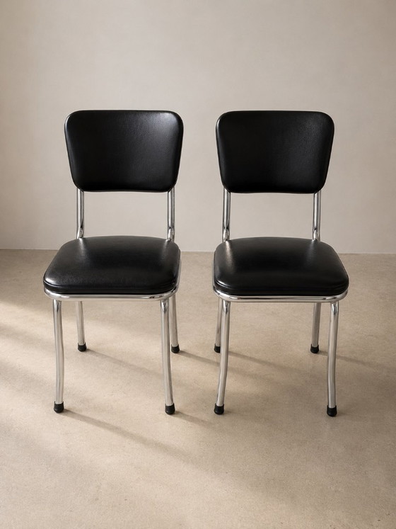 Image 1 of Set of 2 Vintage 1960s Tubular Frame Chairs Mid Century