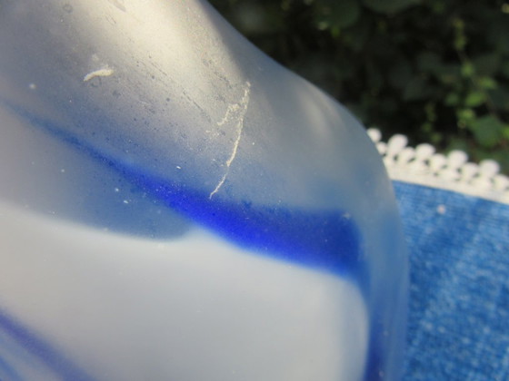 Image 1 of Swirled Frosted Blue Heavy Glass Bud Vase Art Nouveau inspired, vintagefron
