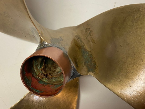 Antique Marine Three-Blade Boat Propeller Solid Bronze Early 1900s Collector, Decorative Objects, Gold (photo 12 of 12)