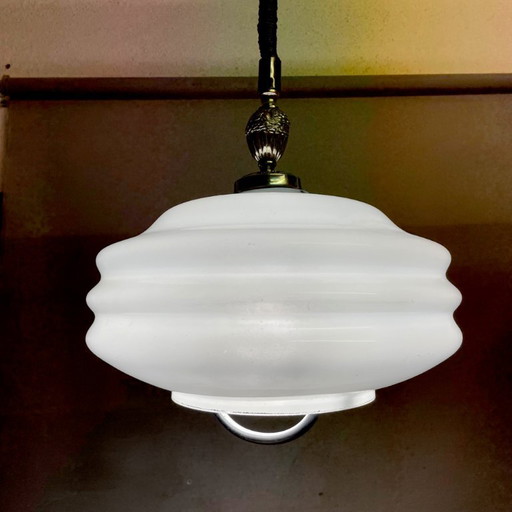 Hanglamp met uittrekbaar glazen frame in mid-century stijl voor de eetkamer, jaren 70. – leeslamp, Glass (photo 2 of 10)