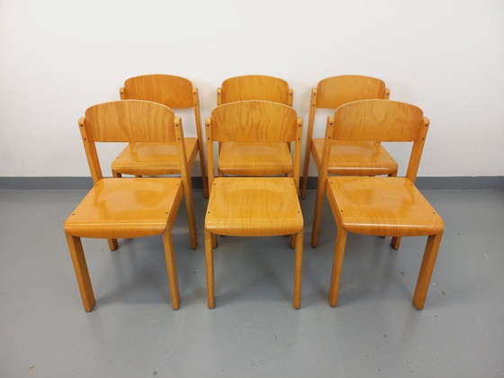 Image 1 of Set of 6 minimalist vintage beechwood chairs from the 70s and 80s