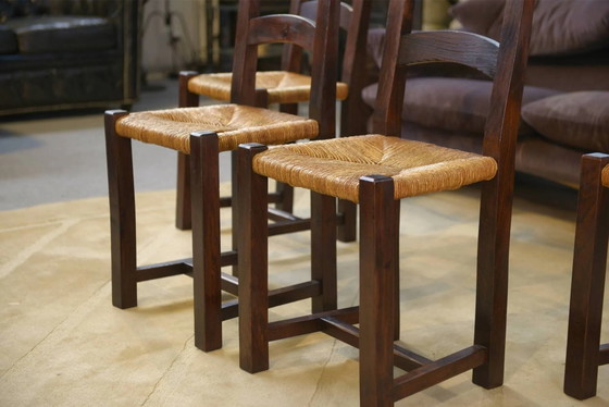 Set of 4 chairs in elm and straw by Aranjou 1950s, Dining chairs, Wood, Vintage (photo 13 of 14)