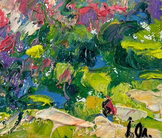 Image 1 of Dipinto ad olio originale Paesaggio con alberi colorati Colori primaverili
