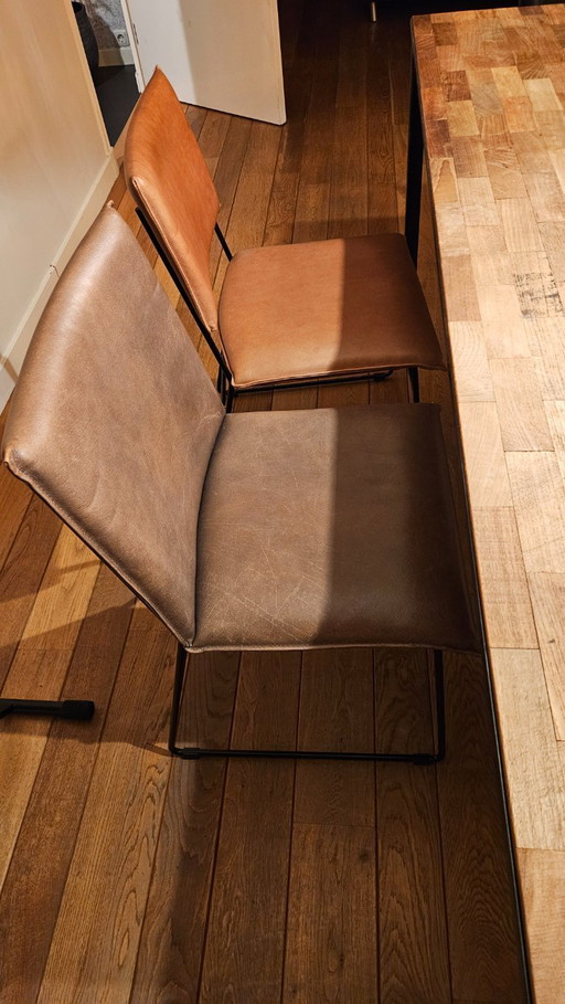 6 stoelen van jess, leder, zwart, bruin,
