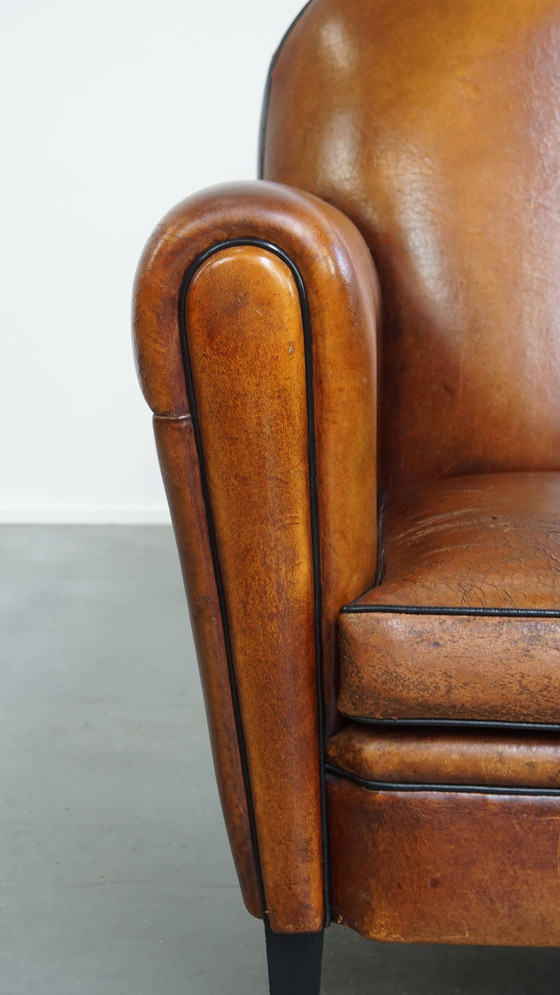 Image 1 of Fauteuil vintage en cuir de mouton de style Art Déco