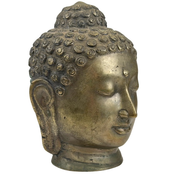 Cabeza de Buda tailandesa antigua de bronce – circa 1900 – Esculturas, Bronze (photo 2 of 8)