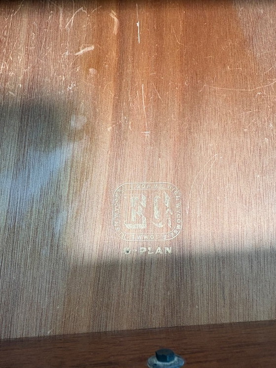 Image 1 of Mid-Century Retro Vintage Teak Side Table by G Plan – Librenza “White China” Range 1950  Designed by E. Gomme • Tola & Black Leg