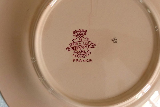 Image 1 of Art Deco Steingutservice mit Peking Emaille, Longwy Muster, 1930er, 14er Set