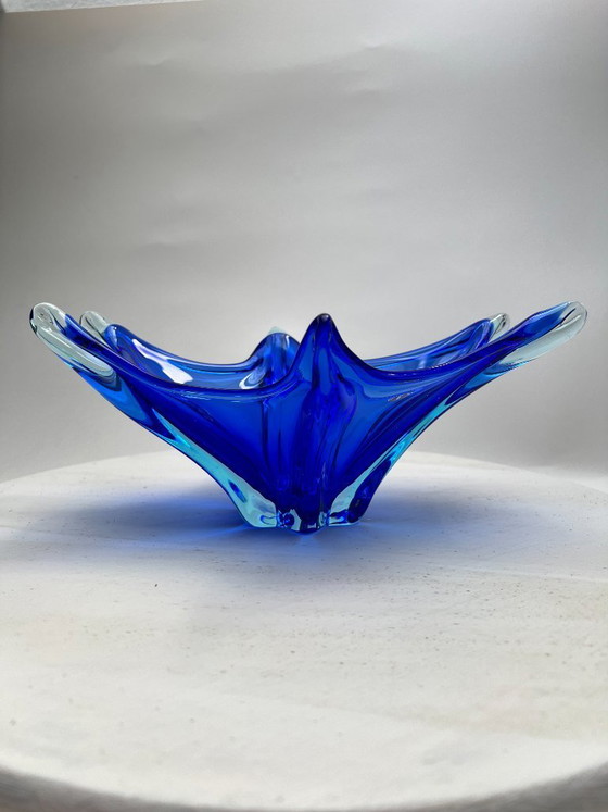 Image 1 of Murano blue pointed bowl, cobalt blue fruit bowl, Mid Century Art Glass