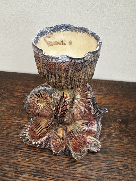 Image 1 of Organic Shaped Candle Holder - Signed Vintage Ceramic