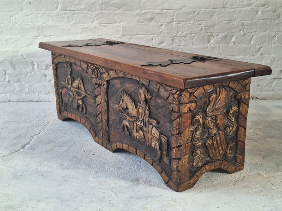 Artes de México Spanish Colonial Carved and Painted Coffer / Bench, 1940s – Benches, Wood (photo 7 of 14)