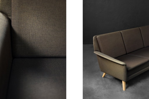 Sofá de tres plazas danés Mid-Century moderno vintage en marrón de Folke Ohlsson para Fritz Hansen, años 60