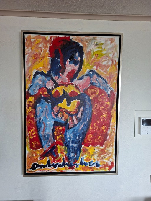 Anton Heyboer dancer on canvas acrylic 80 x 120 cm with floating frame