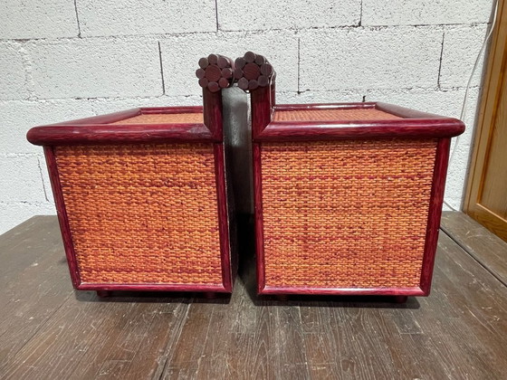 Image 1 of Maugrion rotan nachtkastjes voor Roche Bobois, jaren 80