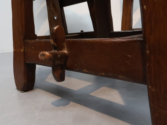 Image 1 of Brutalist fishbobe chairs set van 4 massief eikenhout