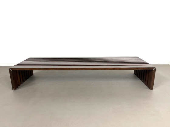 Slat bench by Walter Antonis for 't Spectrum, 1970s, Benches, Wood, Iron, Brown (photo 3 of 6)