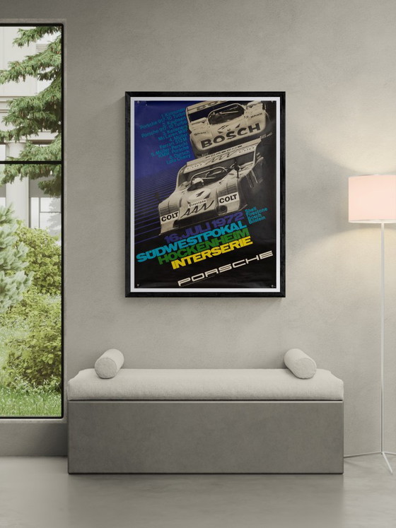 Porsche Südwestpokal Hockenheim Interserie 1972 – Originele Vintage Porsche Poster van Atelier Strenger – (photo 2 of 8)