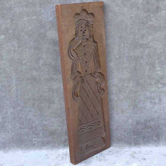 Image 1 of Antique Large french speculatus mould young lady in carved wood from Europe speculoos, biscoff, gift for her him country kitchen