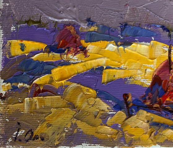Image 1 of Original Oil Painting Autumn Field Landscape Autumn golden fields