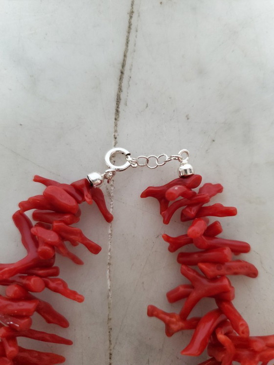 Image 1 of Joyería - Collar de coral rojo sangre oscuro con flecos. (ref4046)