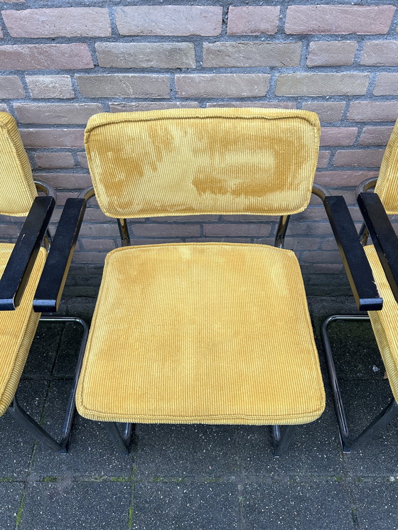 Image 1 of 4 Yellow Ribbed Fabric Chairs with Chrome Tubular Frame