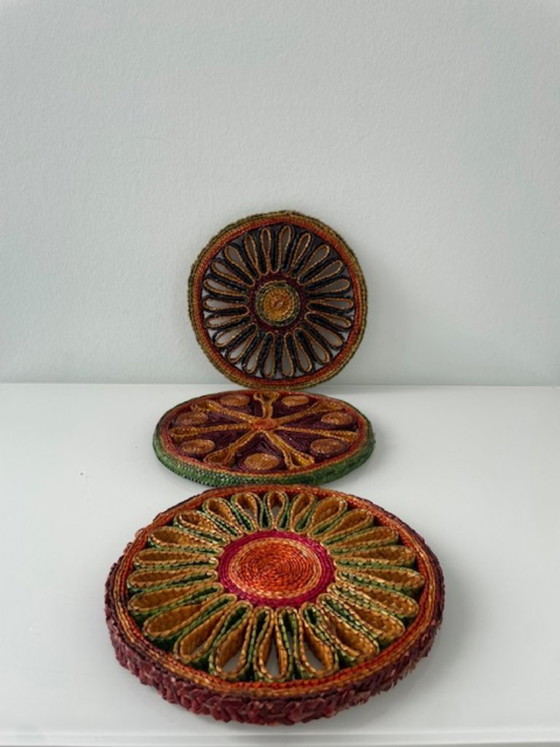 Image 1 of Set of 3 retro wicker coasters