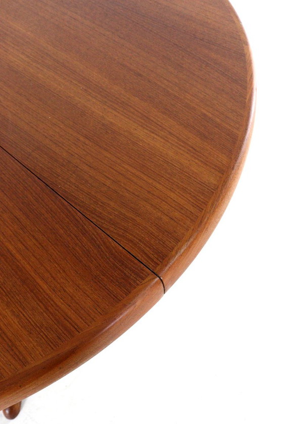 Round 2x extendable teak Dining table vintage Danish restored, Wood, Brown, Mid Century Modern (photo 6 of 15)