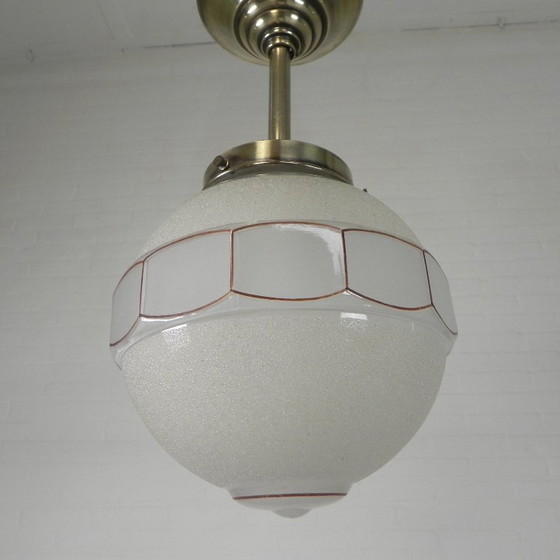 Image 1 of Lampada a sospensione Art Déco con sfera di vetro a 12 angoli, anni '30