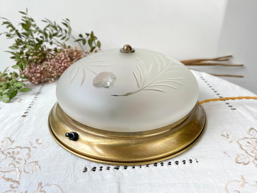 Lampe de Table Vintage avec Globe en Verre Taillé Ancien