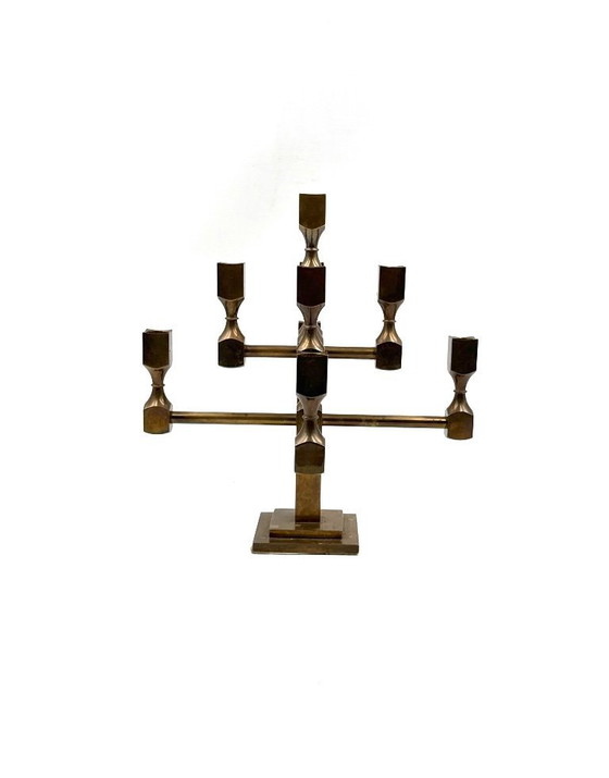 Image 1 of Candélabre sculptural moderne à 9 lumières en laiton massif, Lars Bergsten, Gusum Suède 1992