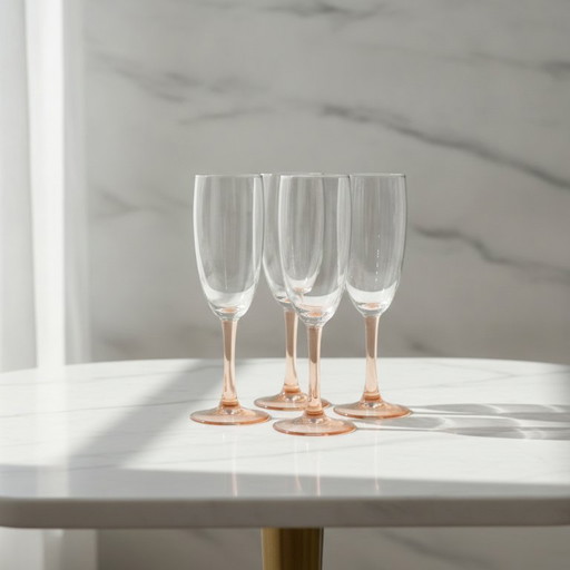 Vintage Luminarc champagneglazen (4 stuks) met pastelroze stelen. – glazen karaffen, Glass