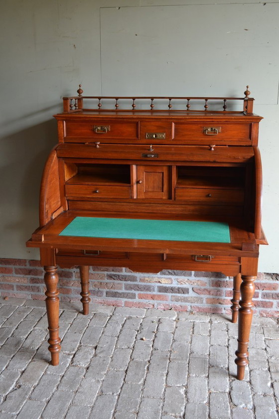 Image 1 of Antique walnut cylinder desk, secretary.